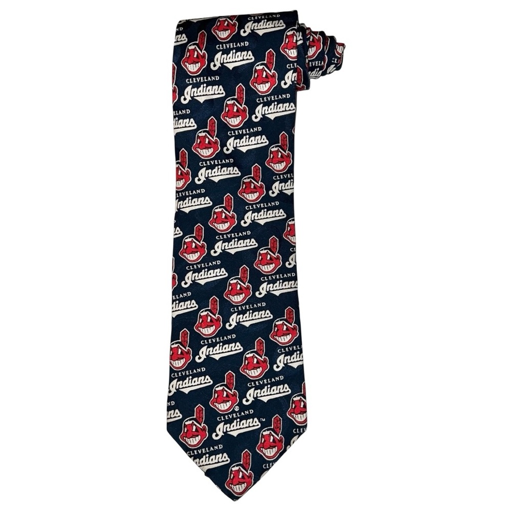 RM Sport Cleveland Indians Tie Necktie Men’s Blue Red White Casual 100% Silk